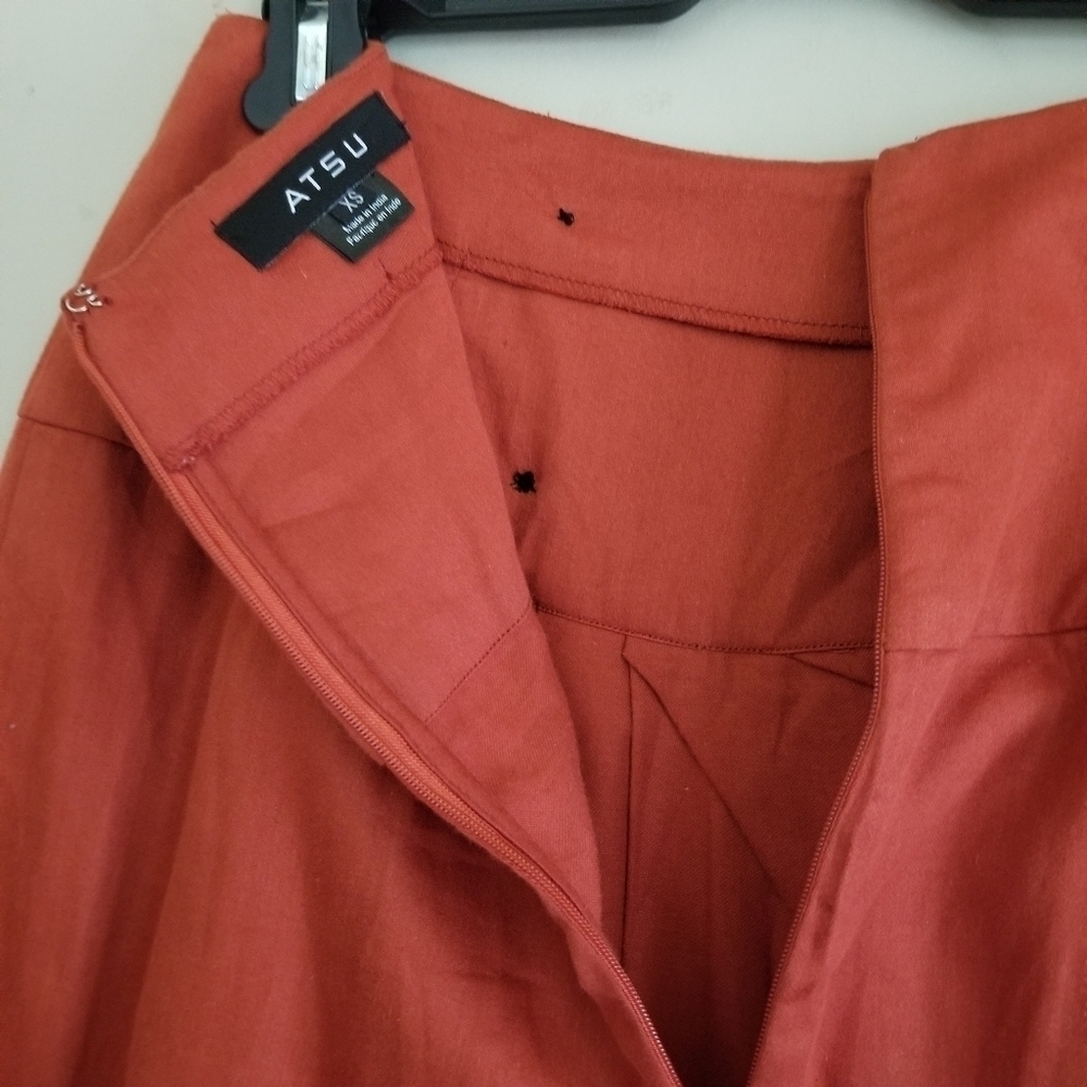 Anthropologie ATSU High Waist Pleated Shirt Rust Button Zip Back Size XS - Picture 6 of 14